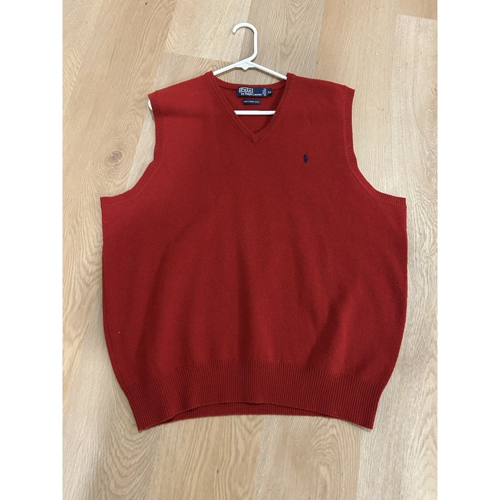 Vintage Polo Ralph Lauren Sweater Vest Adult XL Red 100% Lambs Wool Men's Grndpa
